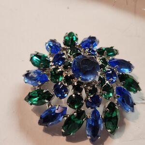 Elegant Blue and Green Gemstone Brooch